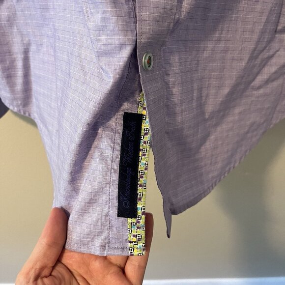 Robert Graham Shirt M Tailored Fit Purple Work Career Dress Green Artsy Plaid - Picture 4 of 9